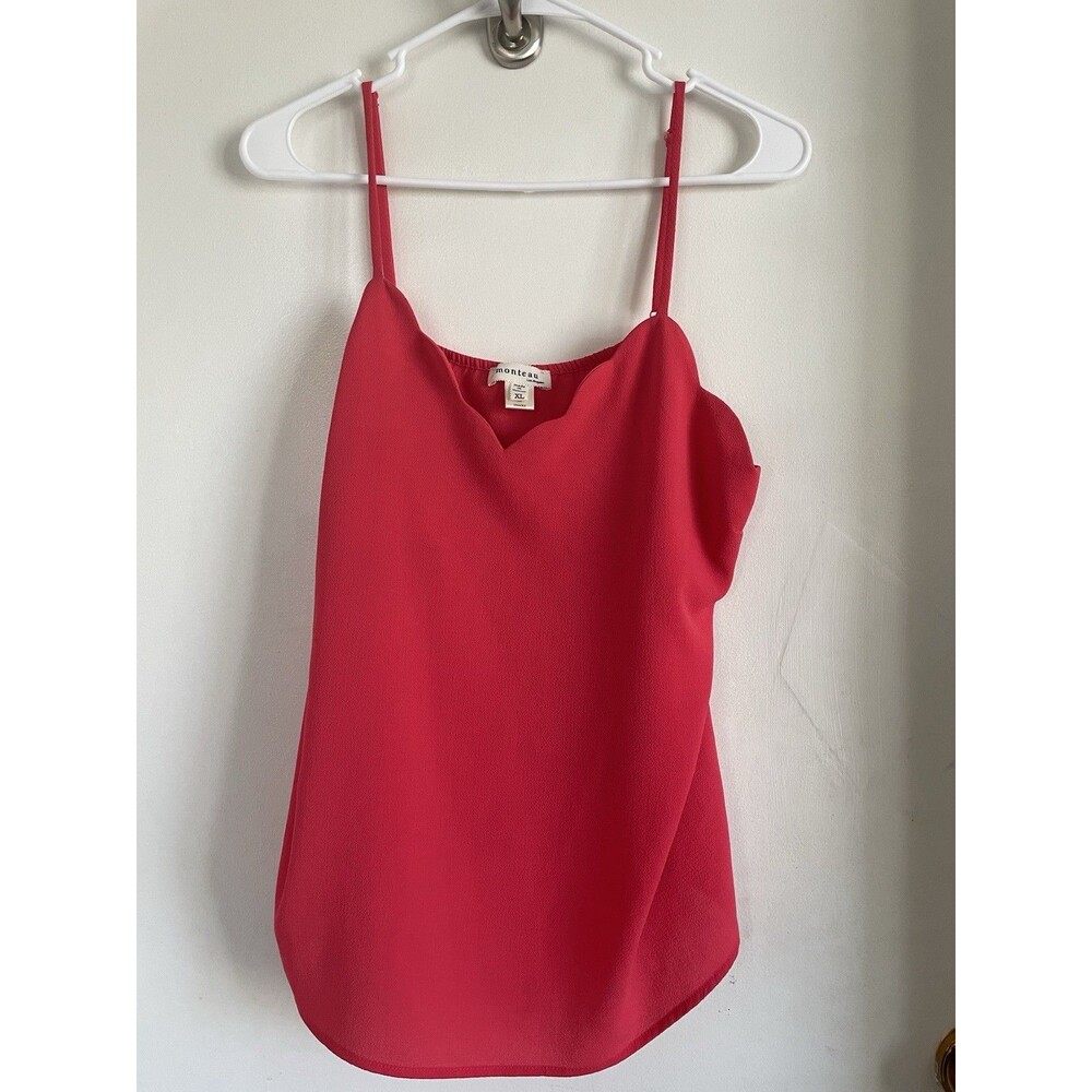 Monteau Women's Solid Red Spaghetti Strap Camisole Top Spandex Size XL